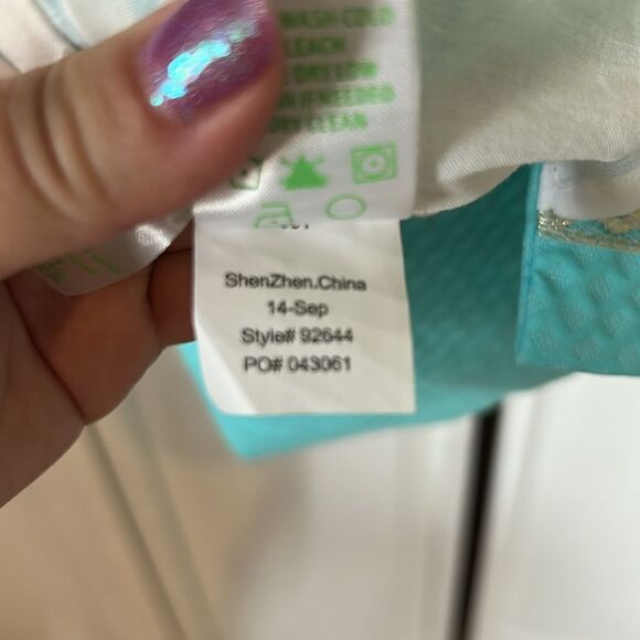 Lilly Pulitzer Janice Shift Dress in Turquoise with Gold Accents - Size 4 - Picture 7 of 9